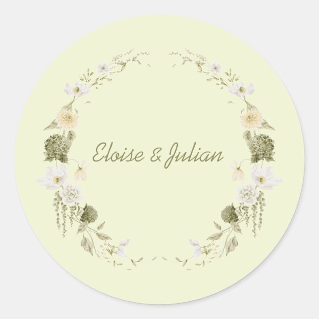 Autocollant de monogramme de mariage botanique ver (Devant)