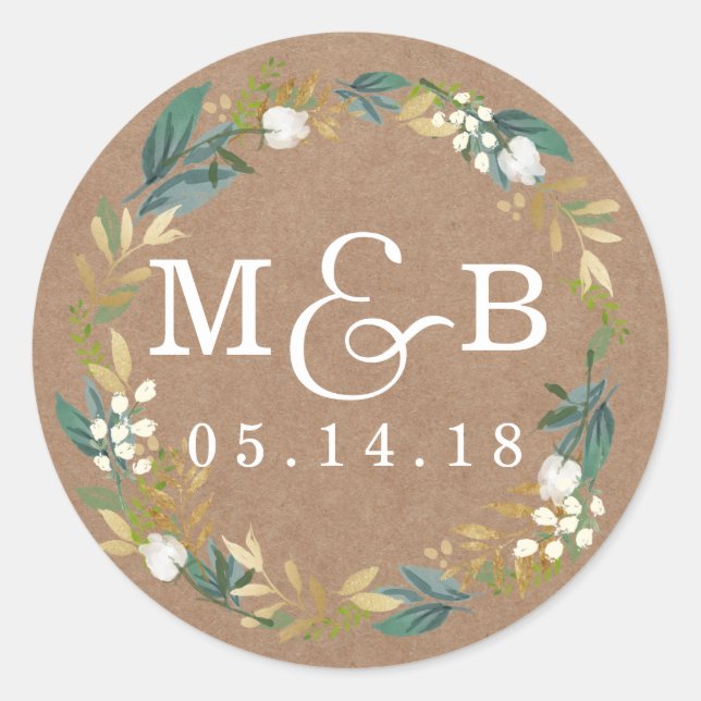 Autocollant de monogramme de mariage de couronne f (Devant)
