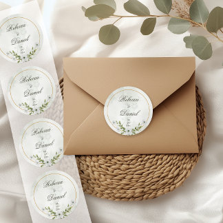 Autocollant de monogramme de mariage floral blanc