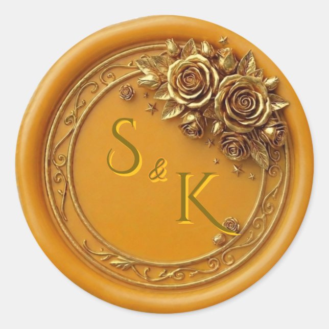 Autocollant de monogramme de mariage Rose avec sce (Devant)