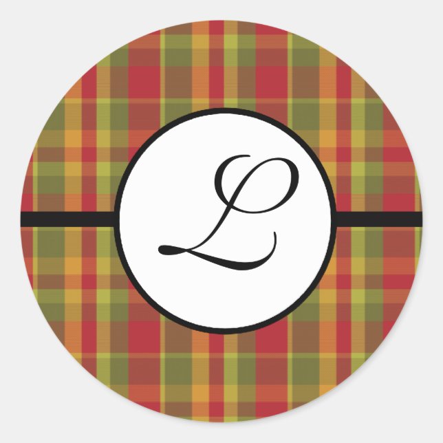 Autocollant de monogramme de Noël Carreaux Rouge V (Devant)