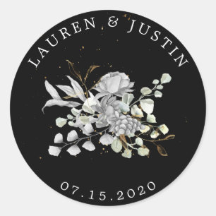 Autocollant de monogramme floral argent or dramati