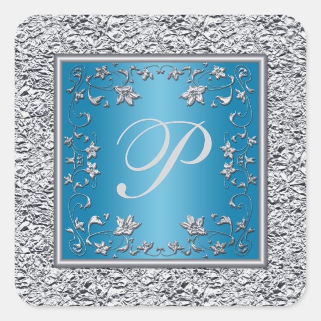 Autocollant de monogramme floral Turquoise et Arge (Devant)