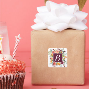 Autocollant de monogramme rose et bordeaux