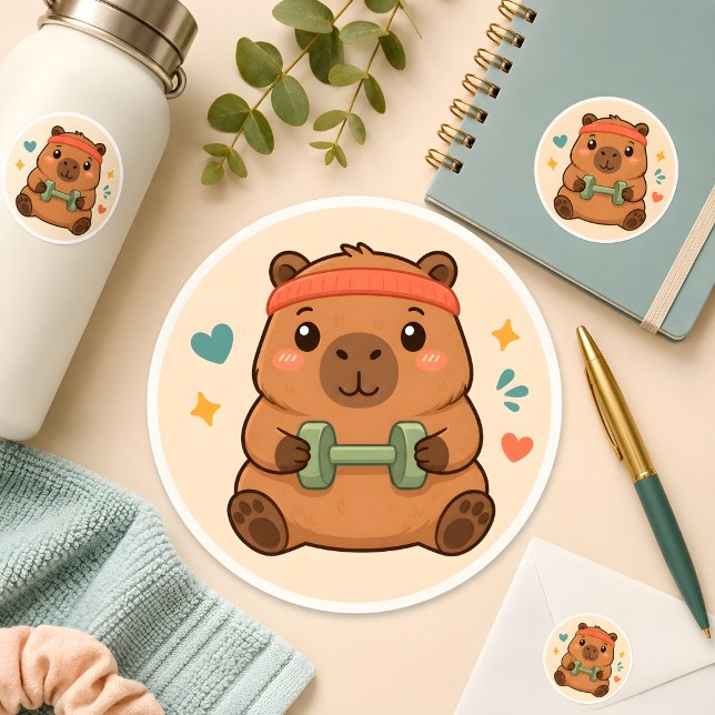 Autocollant de motivation de gym Capybara Workout  (Créateur téléchargé)