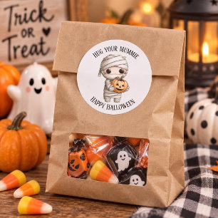 Autocollant de mummy Halloween mignon avec citroui