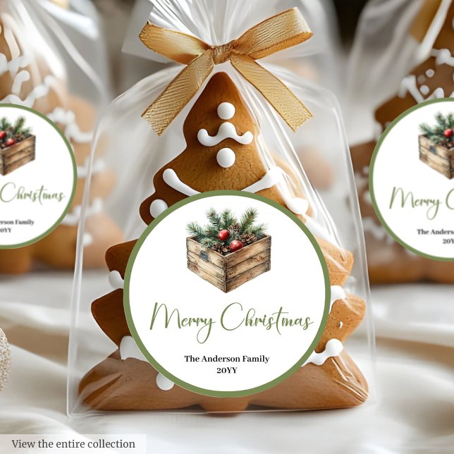 Autocollant de Noël à l'aquarelle Bohème Terreuse (Earthy Bohemian Watercolor Christmas Favor Sticker

)