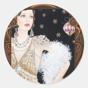 Autocollant de Noël Art Déco années 1920 Flapper