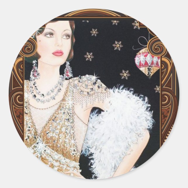 Autocollant de Noël Art Déco années 1920 Flapper (Devant)