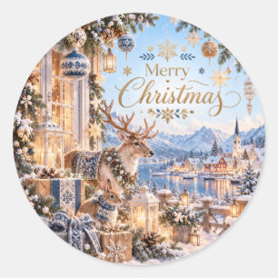 Autocollant de Noël au renne d'hiver scandinave
