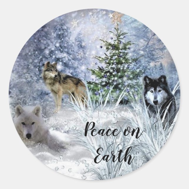 Autocollant de Noël avec des loups et de la neige  (Devant)