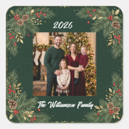 Autocollant de Noël avec photo de famille Greenery