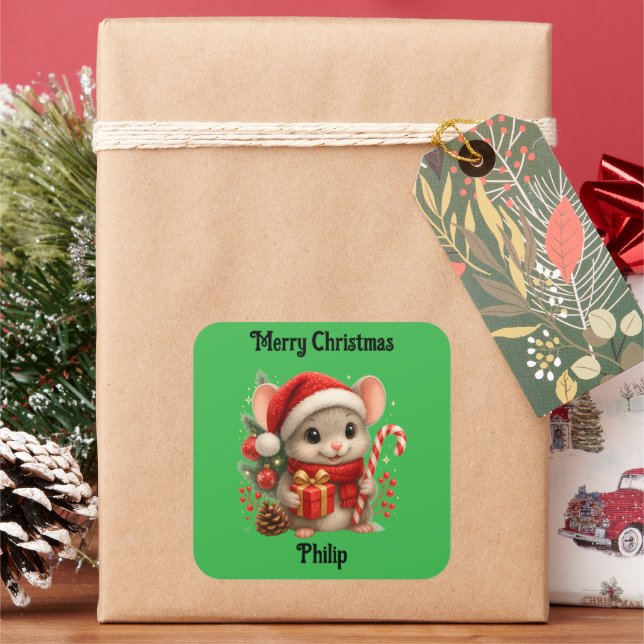autocollant de Noël avec une souris mignonne (vacances)