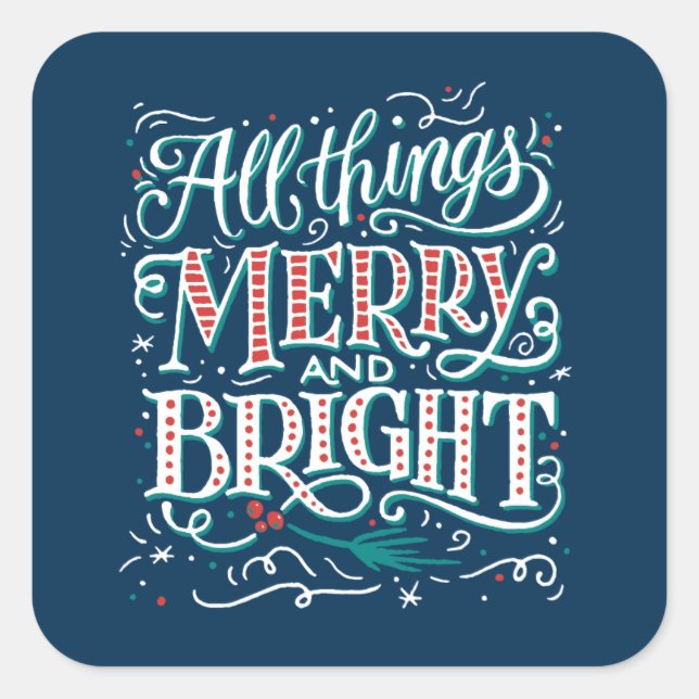 Autocollant de Noël Blue All Things Merry & Bright (Devant)