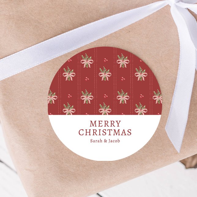 Autocollant de Noël botanique Rouge Rustique (Rustic Red Christmas Botanicals Sticker | Watercolor Greenery & Holiday Bows by Painted Paperie)