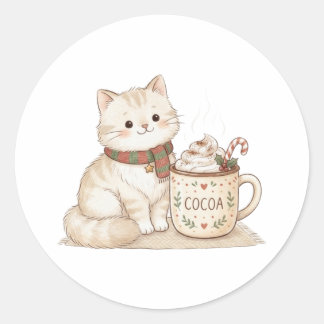 Autocollant de Noël Chat Cozy et Cacao Chaud