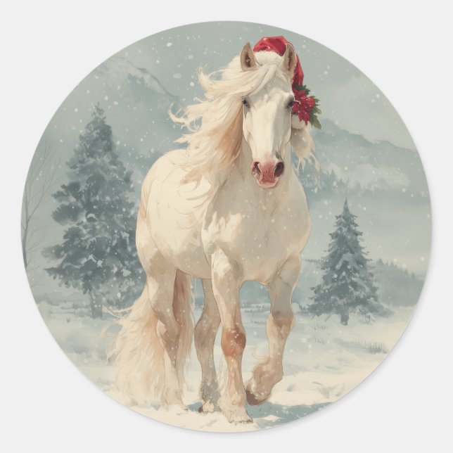Autocollant de Noël Cheval Blanc (Devant)