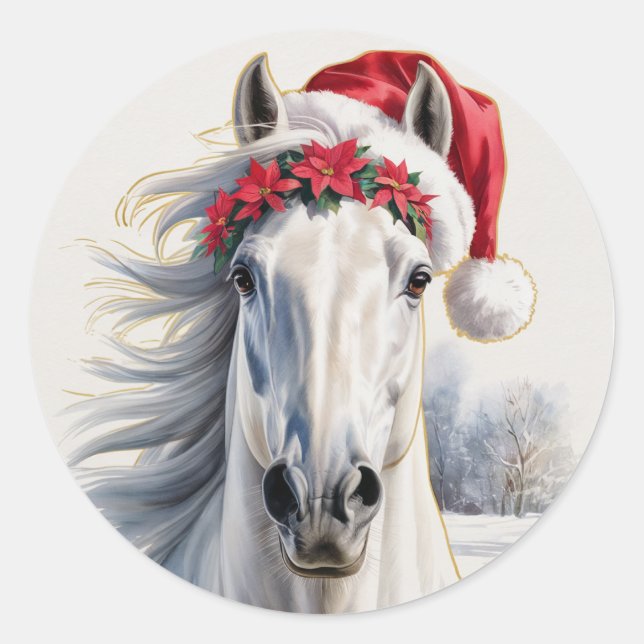 Autocollant de Noël Cheval Blanc (Devant)