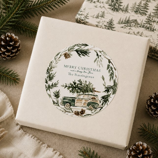 Autocollant de Noël Couronne Évergreen Personnalis (Créateur téléchargé)