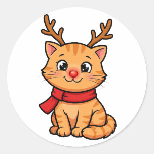 Autocollant de Noël de joli petit renne chaton