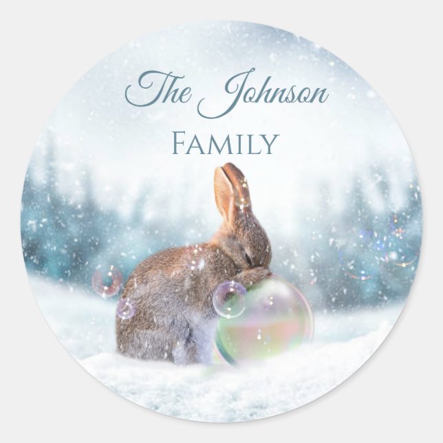 Autocollant de Noël de lapin priant (Devant)
