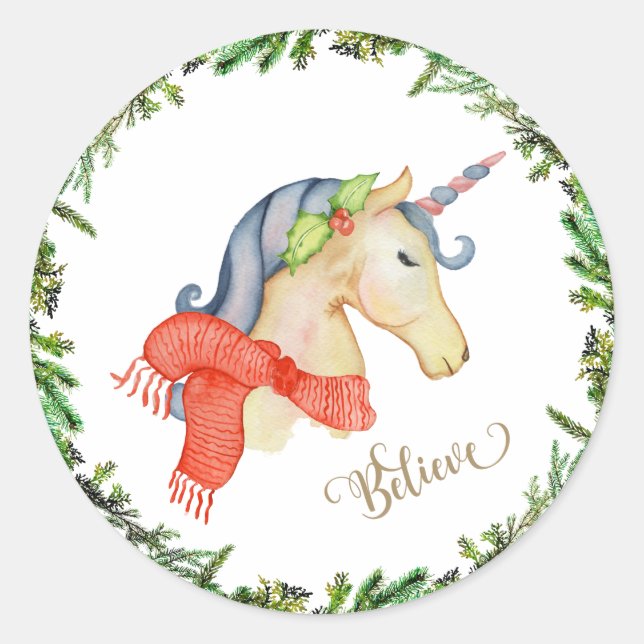Autocollant de Noël de licorne (Devant)