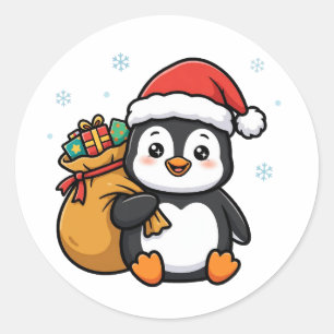 Autocollant de Noël de pingouin Santa mignon