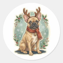 Autocollant de Noël de Renne de Bouledogue Françai