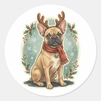 Autocollant de Noël de Renne de Bouledogue Françai