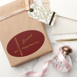 Autocollant de Noël élégant bordeaux et or personn