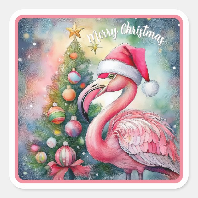 Autocollant de Noël Flamant Rose (Devant)