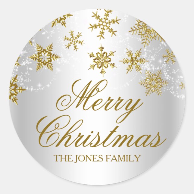 Autocollant de Noël flocon de neige or et argent (Devant)