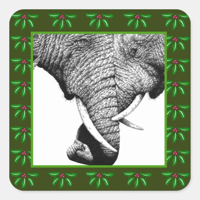 Autocollant de Noël Holly Leaf pour les éléphants  (Devant)