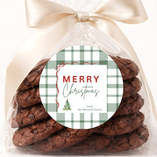 Autocollant de Noël joyeux à carreaux verts et noe