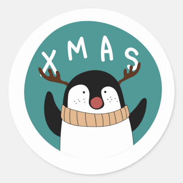 AUTOCOLLANT DE NOËL MANCHOT FANTAISISTE  (Devant)