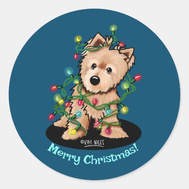 Autocollant de Noël Norwich Terrier (Devant)