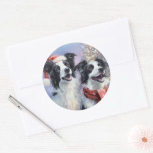 Autocollant de Noël rond Border Collie