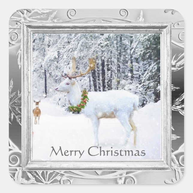 Autocollant de Noël Vintage White Deer (Devant)
