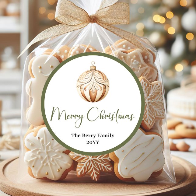 Autocollant de nom de famille de boule de Noël élé (Elegant Earthy Christmas Family Name Sticker Seal Tag

)
