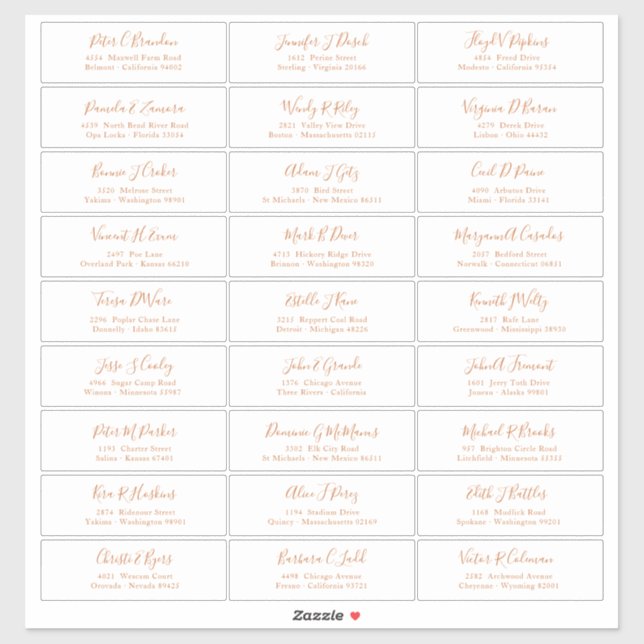 Autocollant de nom d'invité de script en cuivre ch (Feuille)