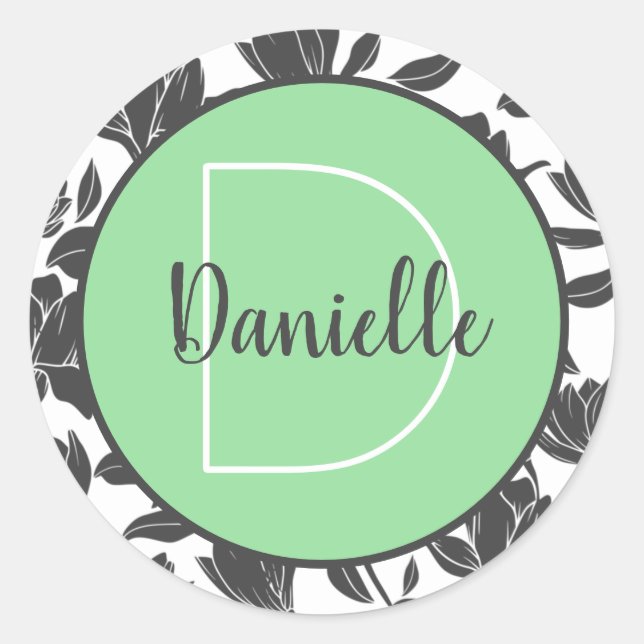 Autocollant de nom floral tulipe fleurs monogramme (Devant)