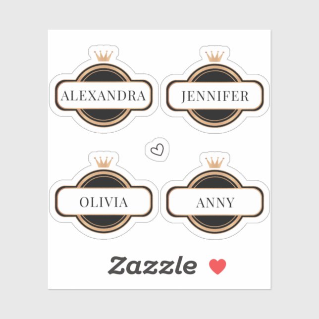 Autocollant de nom personnalisé Couronne d'or noir (Feuille)