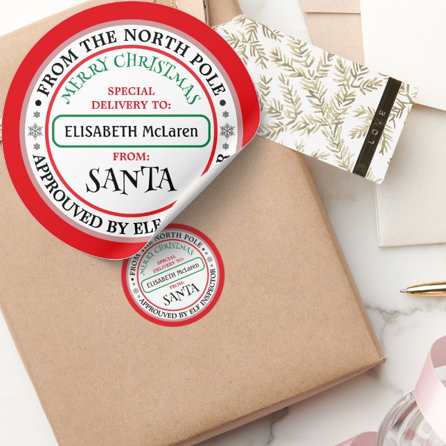 Autocollant de nom personnalisé du Père Noël — Ate (Custom Santa Claus Name Sticker — North Pole Workshop)