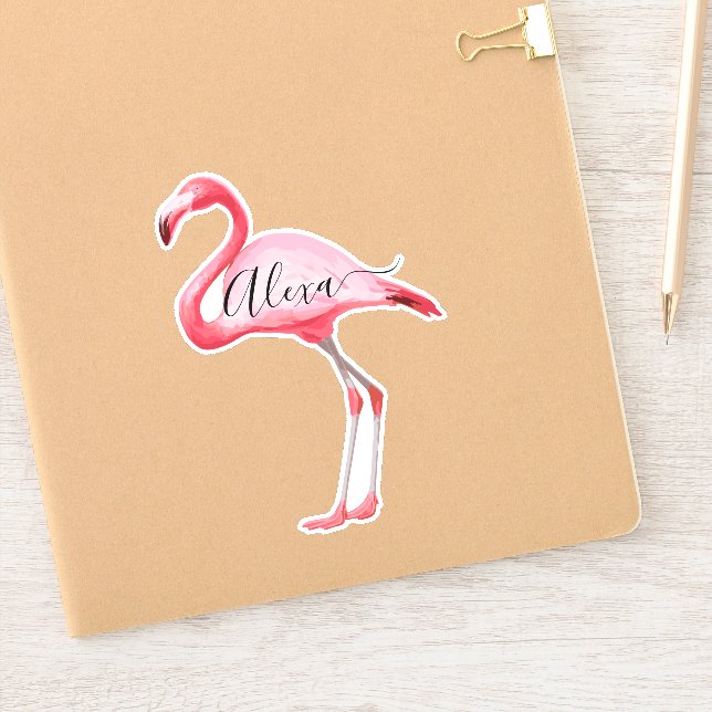 Autocollant de nom personnalisé Flamant Rose (Carnet)