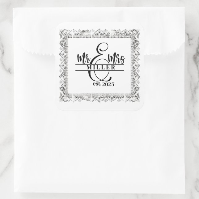 Autocollant de nom personnalisé M & Mme (Sac)