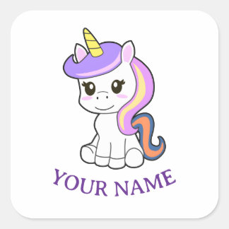 Autocollant de nom pour enfants licorne de dessin 