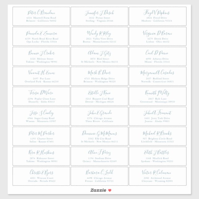 Autocollant de noms d'invités de script bleu pouss (Feuille)