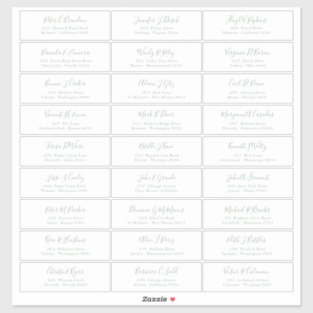 Autocollant de noms d'invités de style chic vert s (Feuille)
