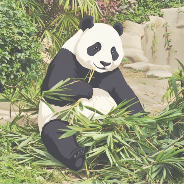 Autocollant de panda mangeant du bambou (Devant)