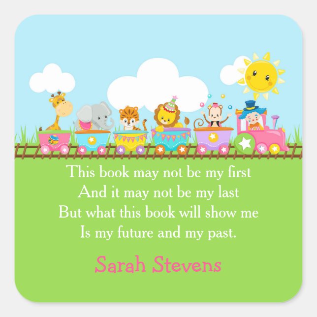 Autocollant de papeterie rose Train de cirque d'an (Devant)